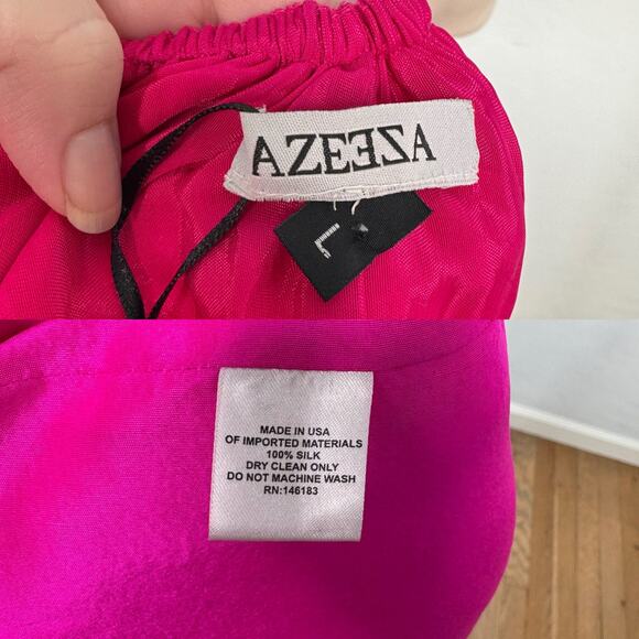NWT AZEEZA Winston Raw Silk Mini Dress Ultra Pink High Low Party Size L - Picture 8 of 10